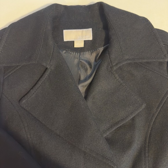 Michael Kors Women's Black Size 10 Double-Breasted Wool Blend Coat Long Metal - Picture 8 of 11